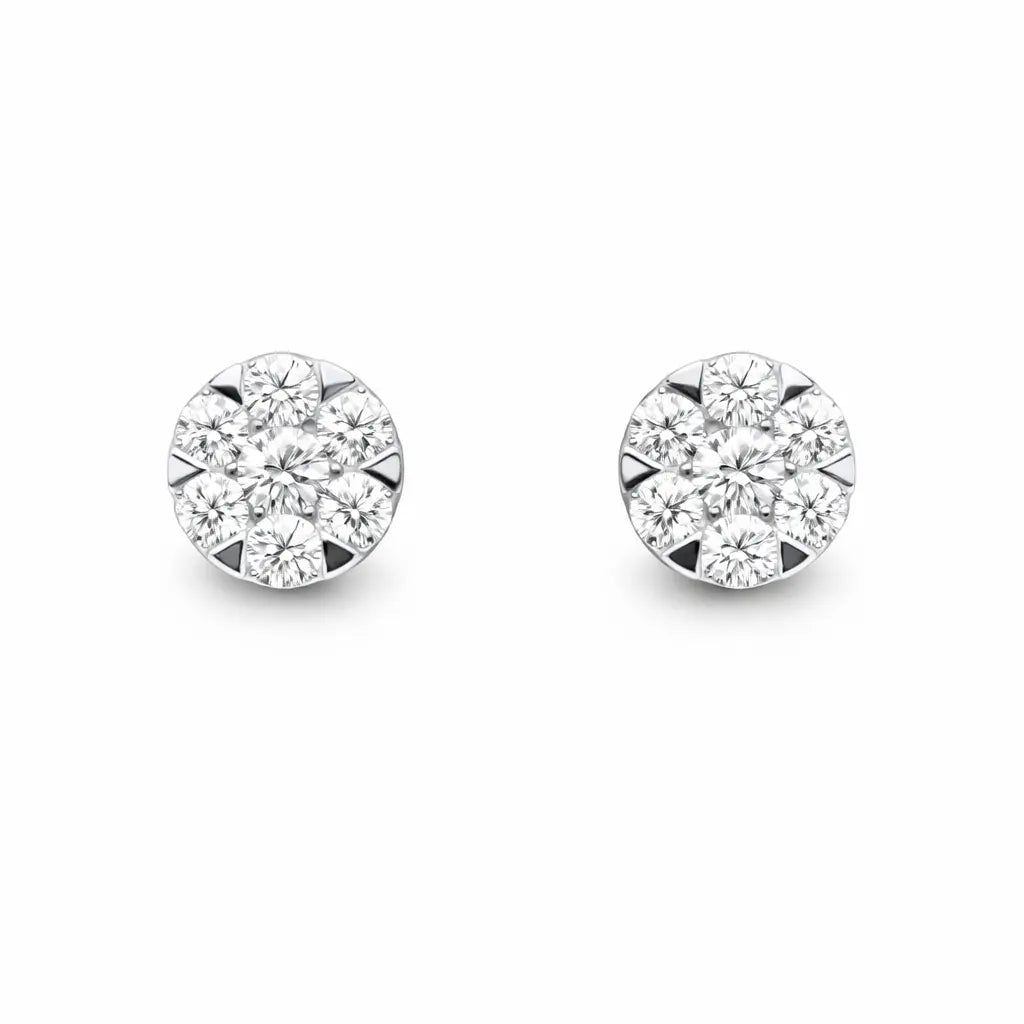 14ct White Gold Diamond Round Cluster Stud Earrings 0.59ct  Diamond earring