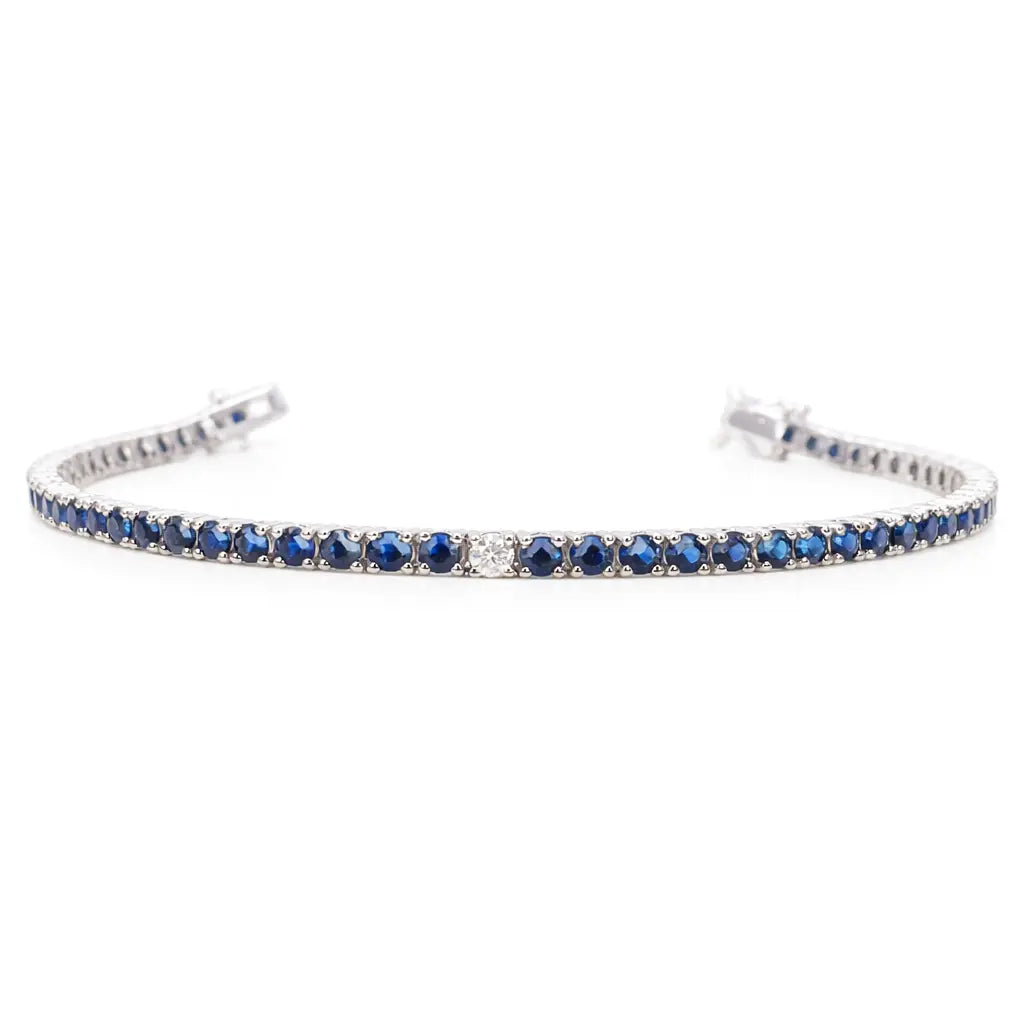 14ct White Gold Diamond & Blue Sapphire Ladies Tennis Bracelet 5.24ct 7 Inches  Diamond Bracelets