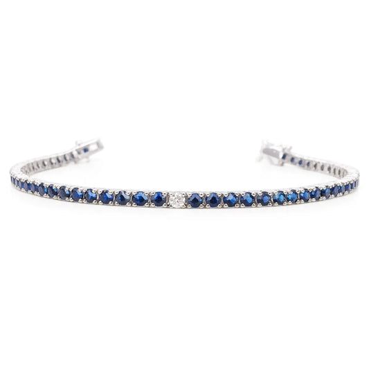 14ct White Gold Diamond & Blue Sapphire Ladies Tennis Bracelet 5.24ct 7 Inches  Diamond Bracelets