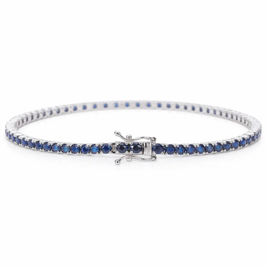 14ct White Gold Diamond & Blue Sapphire Ladies Tennis Bracelet 5.24ct 7 Inches  Diamond Bracelets