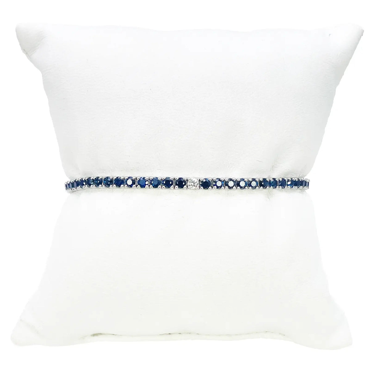 14ct White Gold Diamond & Blue Sapphire Ladies Tennis Bracelet 5.24ct 7 Inches  Diamond Bracelets