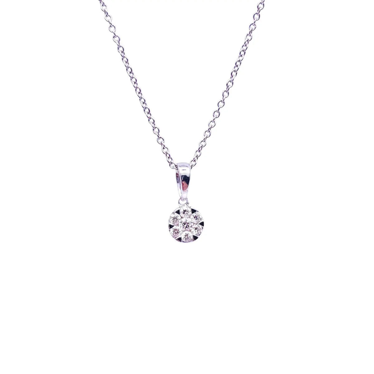 14ct White Gold Diamonds Round Pendant Necklace 0.14ct  Gold Necklace