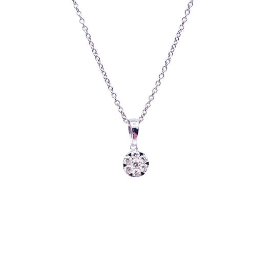 14ct White Gold Diamonds Round Pendant Necklace 0.14ct  Gold Necklace