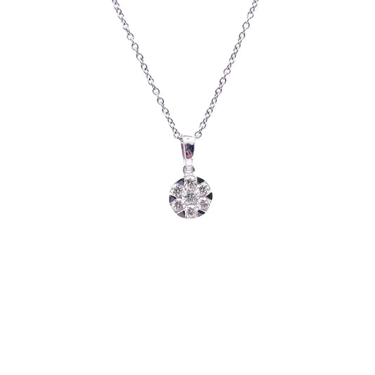 14ct White Gold Diamonds Round Pendant Necklace 0.24ct  Gold Necklace