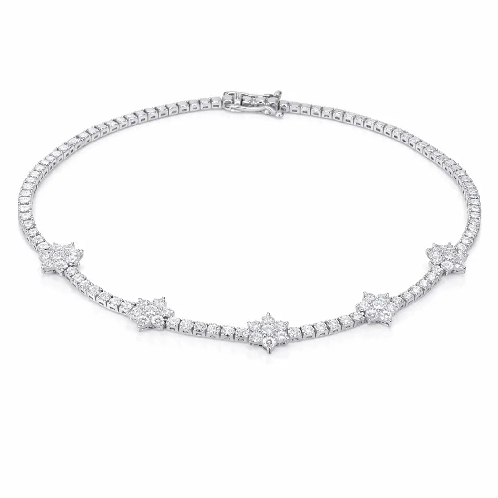 14ct White Gold Flower Shaped Tennis Bracelet 1.50ct 7 Inches  Diamond Bracelet