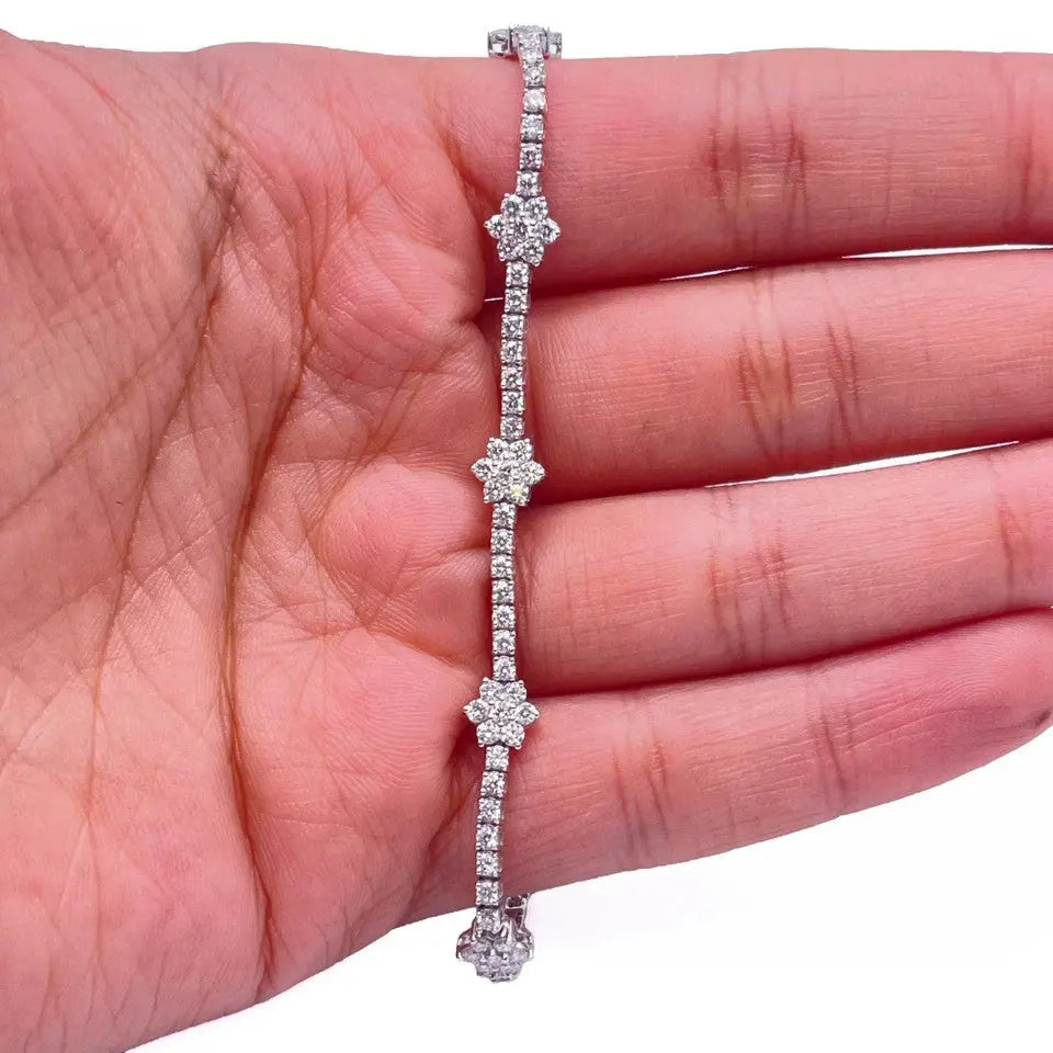 14ct White Gold Flower Shaped Tennis Bracelet 1.50ct 7 Inches  Diamond Bracelet