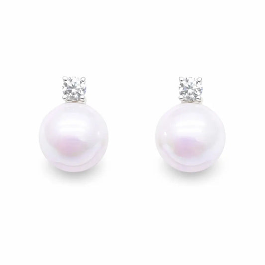 14ct White Gold Freshwater Pearl & Diamond Drop Pair Earrings 0.22ct  Diamond earring