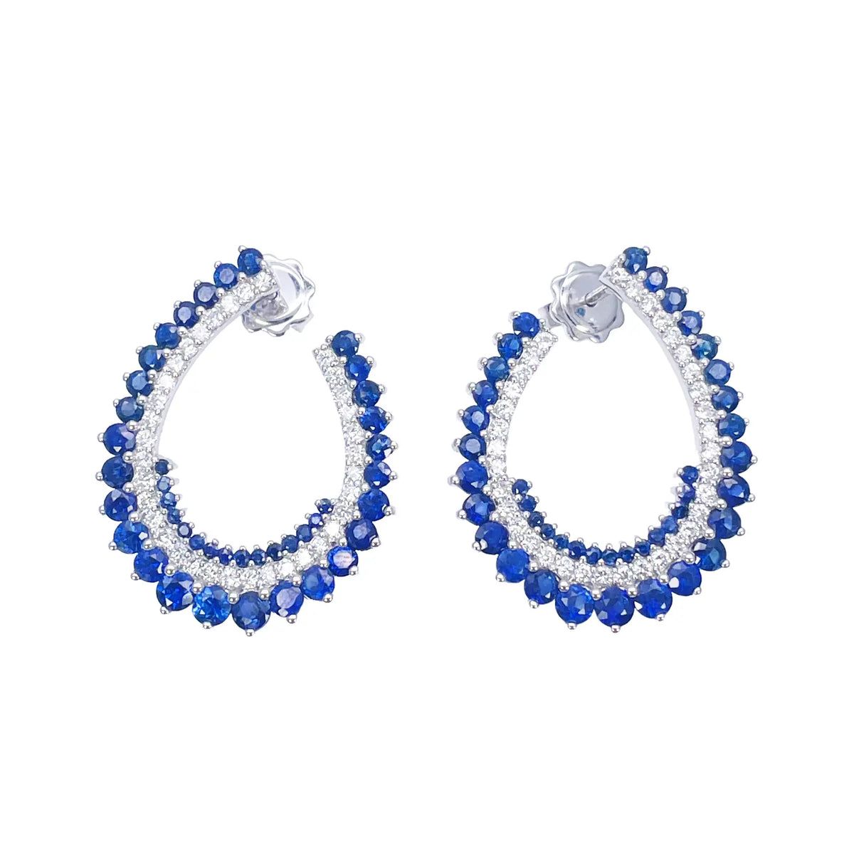 14ct White Gold Front & Back Natural Sapphire Diamond Earrings 5.27ct  Diamond earring