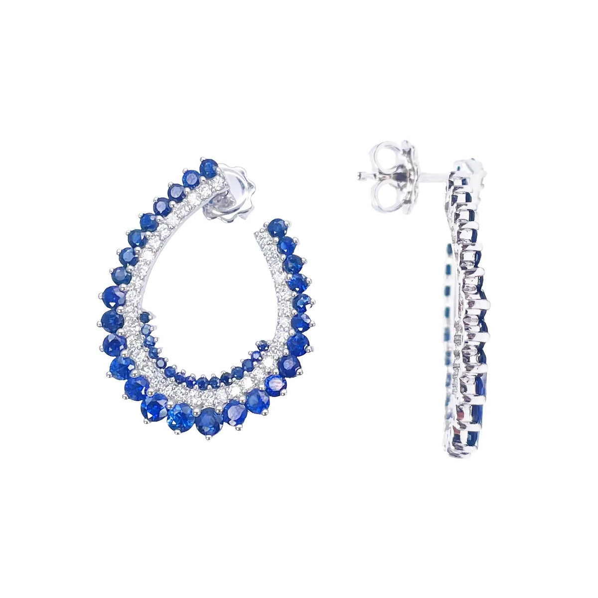 14ct White Gold Front & Back Natural Sapphire Diamond Earrings 5.27ct  Diamond earring