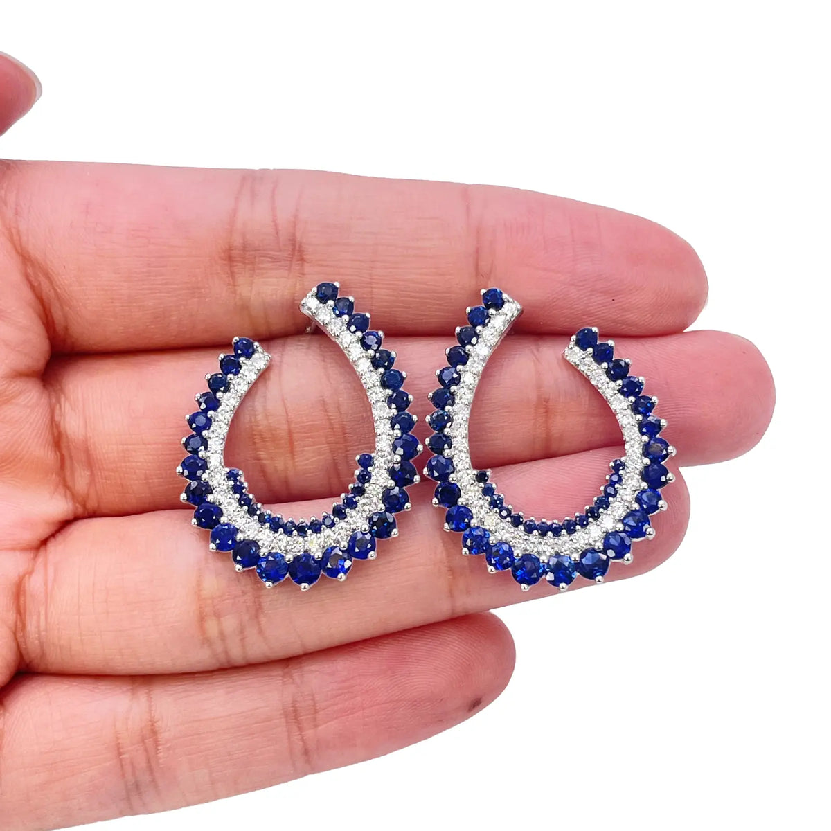 14ct White Gold Front & Back Natural Sapphire Diamond Earrings 5.27ct  Diamond earring