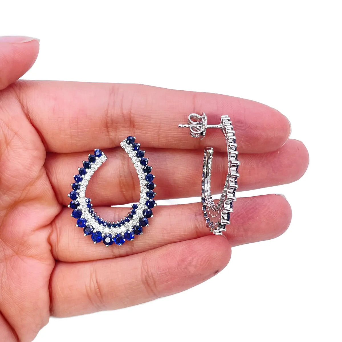 14ct White Gold Front & Back Natural Sapphire Diamond Earrings 5.27ct  Diamond earring