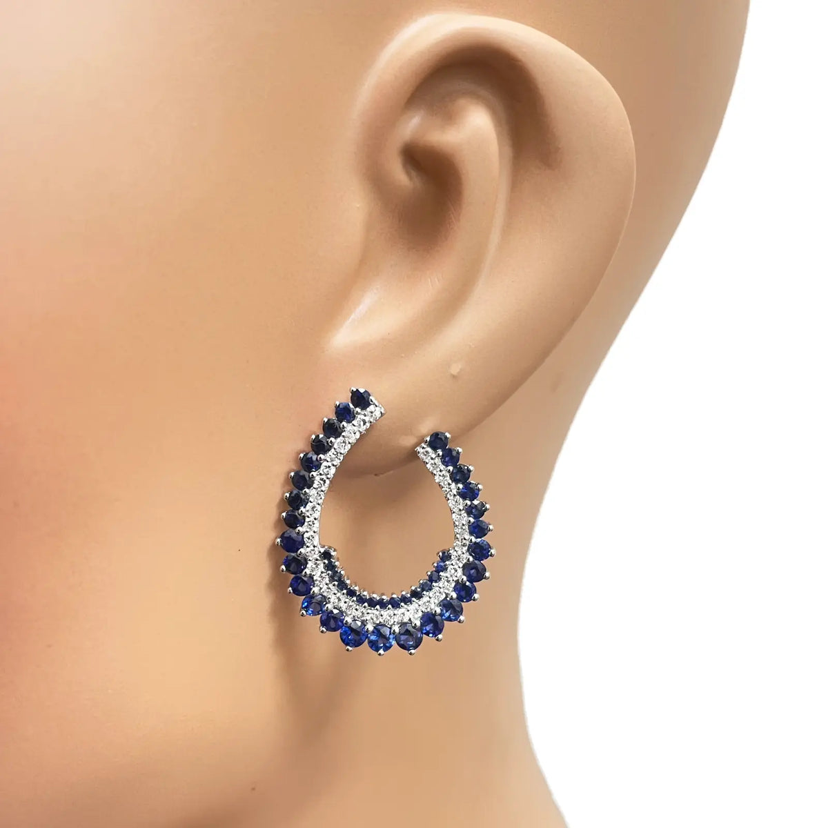 14ct White Gold Front & Back Natural Sapphire Diamond Earrings 5.27ct  Diamond earring