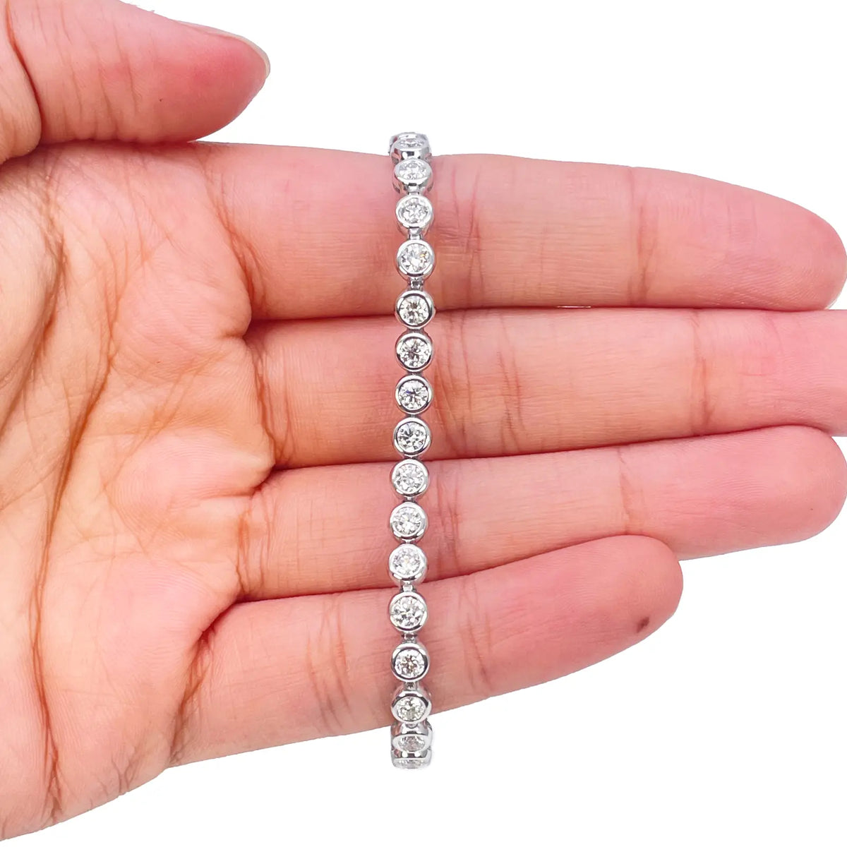 14ct White Gold Natural Diamond Bezel Tennis Bracelet 3.95ct 7 inches  Diamond Bracelets