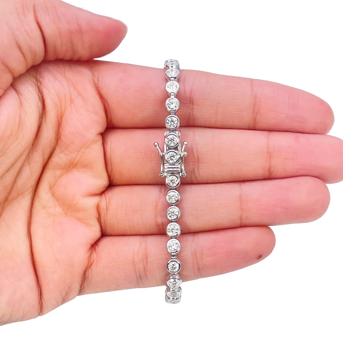 14ct White Gold Natural Diamond Bezel Tennis Bracelet 3.95ct 7 inches  Diamond Bracelets
