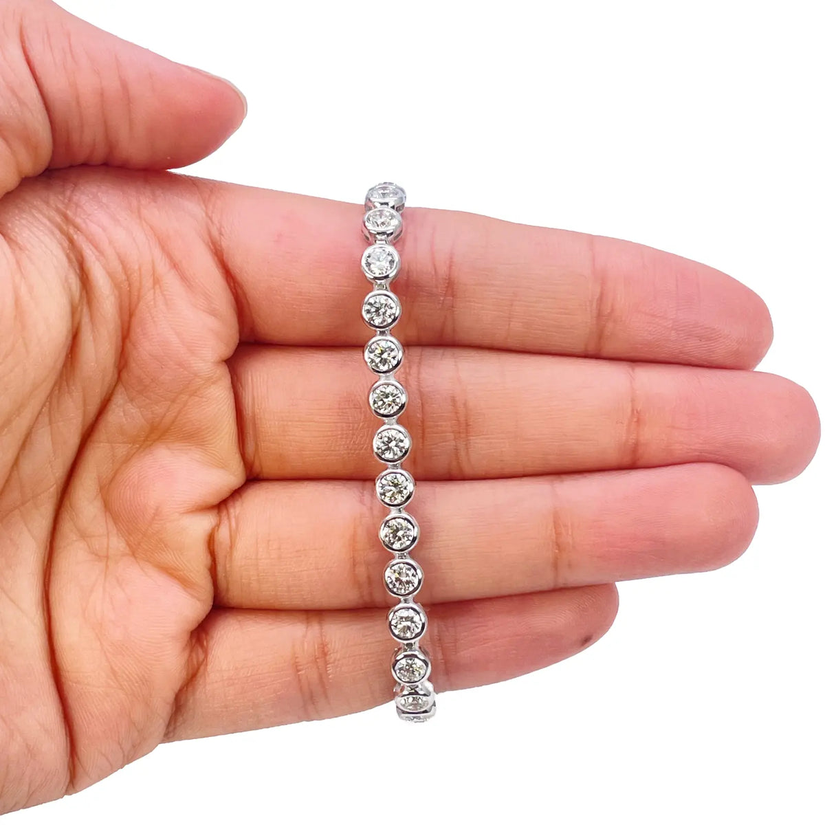 14ct White Gold Natural Diamond Bezel Tennis Bracelet 5.54ct 7inches  Diamond Bracelets