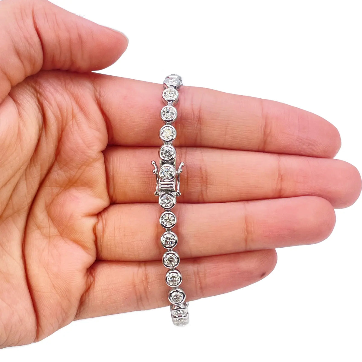 14ct White Gold Natural Diamond Bezel Tennis Bracelet 5.54ct 7inches  Diamond Bracelets