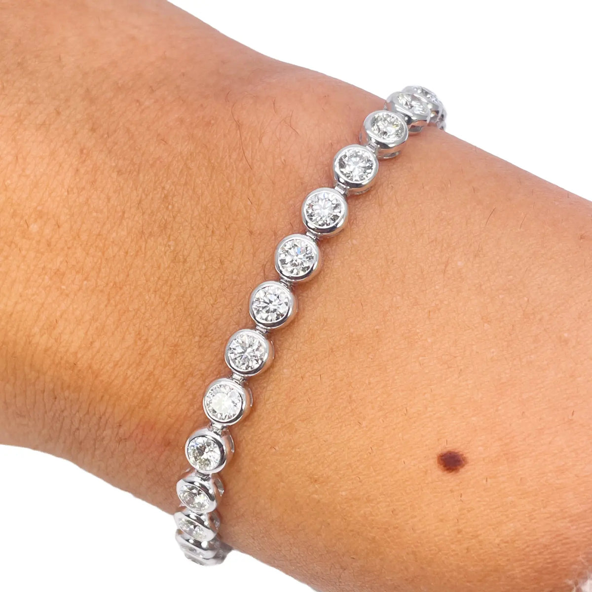 14ct White Gold Natural Diamond Bezel Tennis Bracelet 5.54ct 7inches  Diamond Bracelets