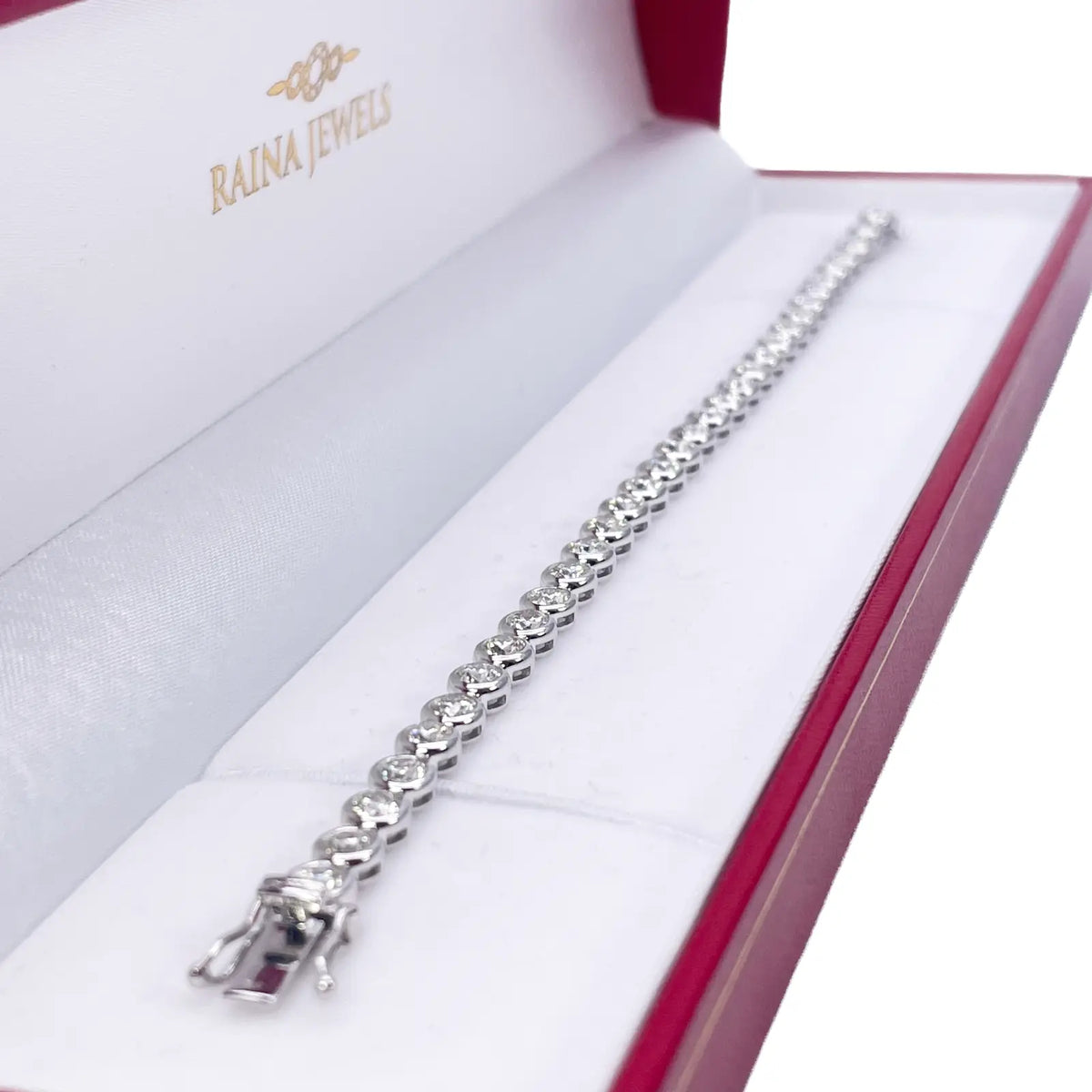 14ct White Gold Natural Diamond Bezel Tennis Bracelet 5.54ct 7inches  Diamond Bracelets