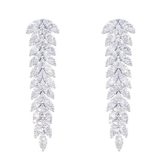 14ct White Gold Natural Diamond Leaf Feather Long Drop Earrings 3.04ct  Diamond earring
