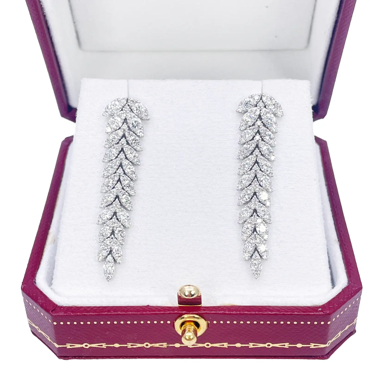 14ct White Gold Natural Diamond Leaf Feather Long Drop Earrings 3.04ct  Diamond earring