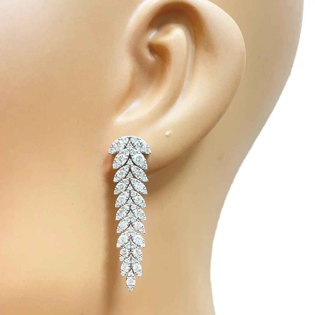 14ct White Gold Natural Diamond Leaf Feather Long Drop Earrings 3.04ct  Diamond earring