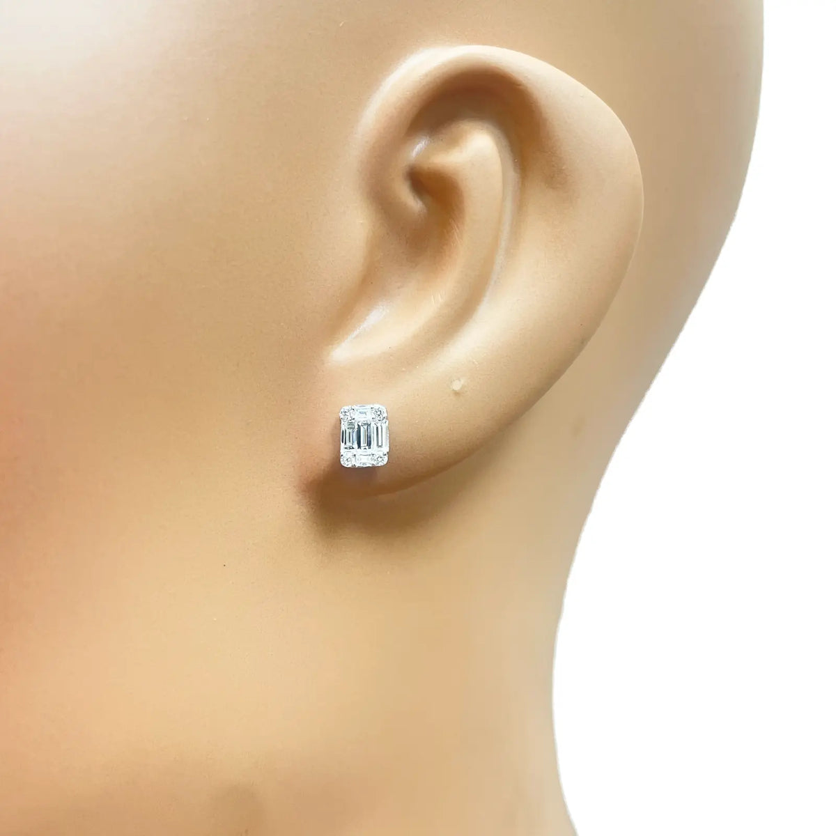 14ct White Gold Natural Diamond Round & Baguette Square Stud Earrings 0.46ct  Diamond earring