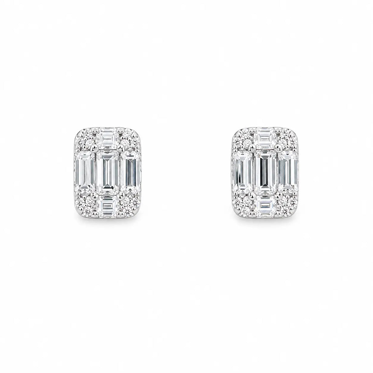14ct White Gold Natural Diamond Round & Baguette Square Stud Earrings 0.46ct  Diamond earring