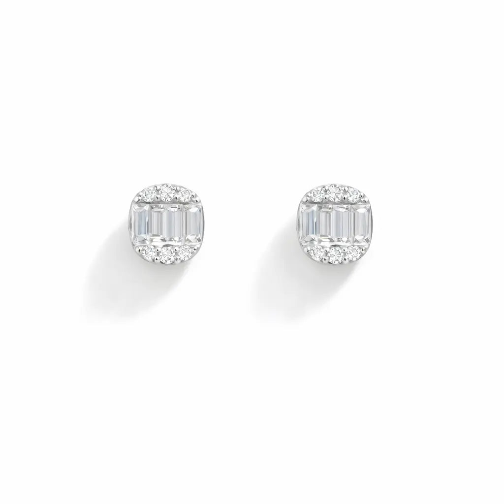 14ct White Gold Natural Diamond Round & Baguette Stud Earrings 0.32ct  Diamond earring