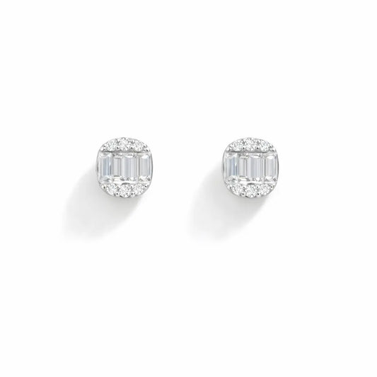 14ct White Gold Natural Diamond Round & Baguette Stud Earrings 0.32ct  Diamond earring