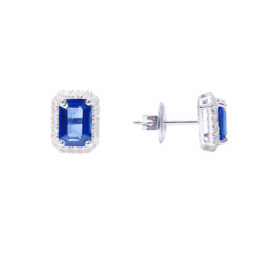 14ct White Gold Natural Emerald Cut Sapphire Round Diamond Stud Earrings 2.40ct  Diamond earring