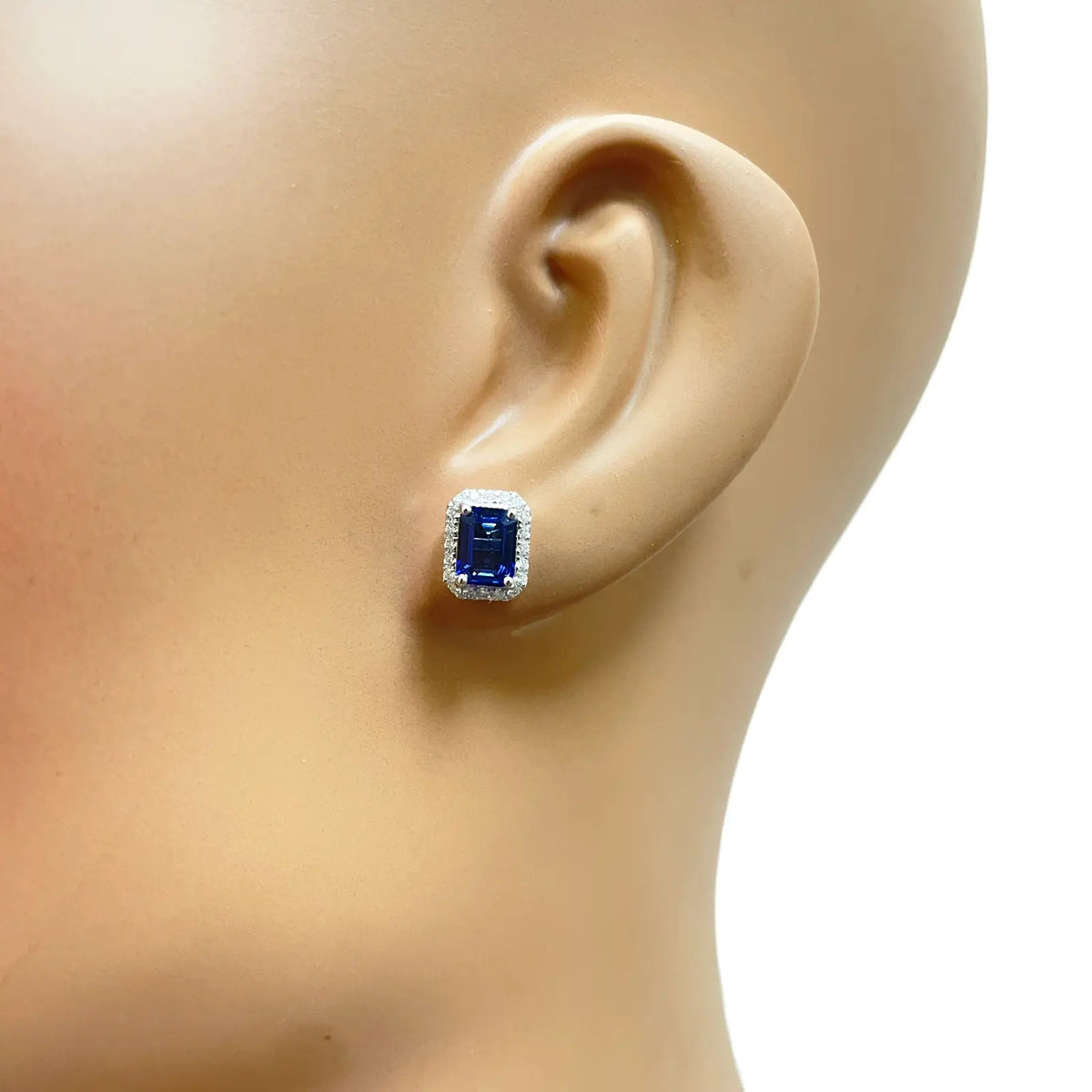 14ct White Gold Natural Emerald Cut Sapphire Round Diamond Stud Earrings 2.40ct  Diamond earring