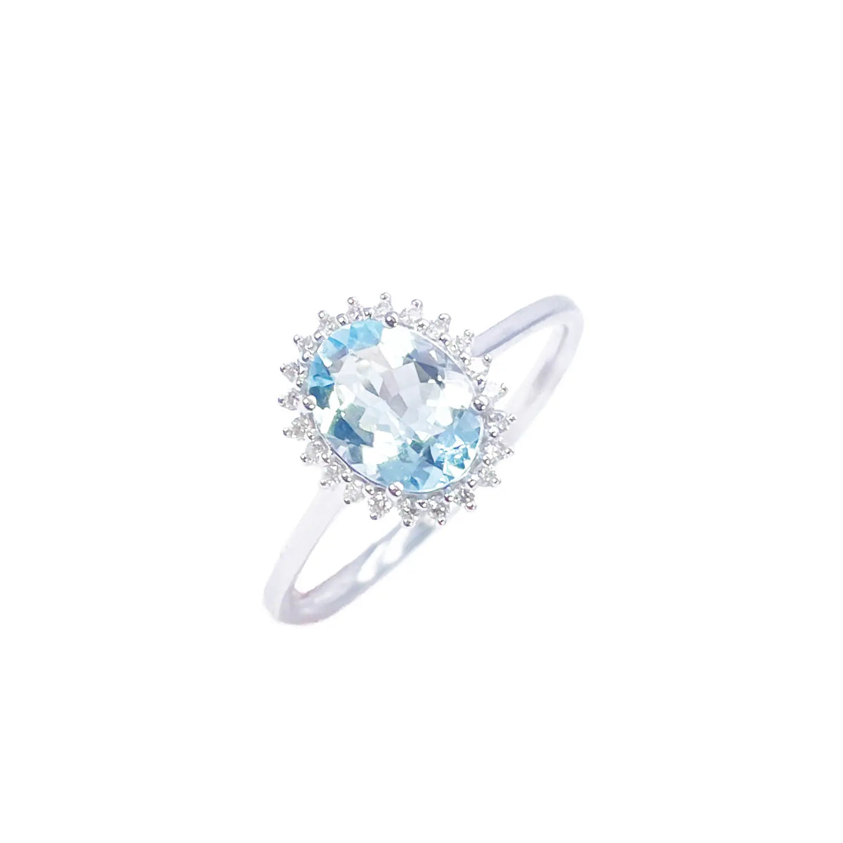 14ct White Gold  Natural Oval-Cut Aquamarine & Round Diamond Ring 0.94ct  Diamond Ring