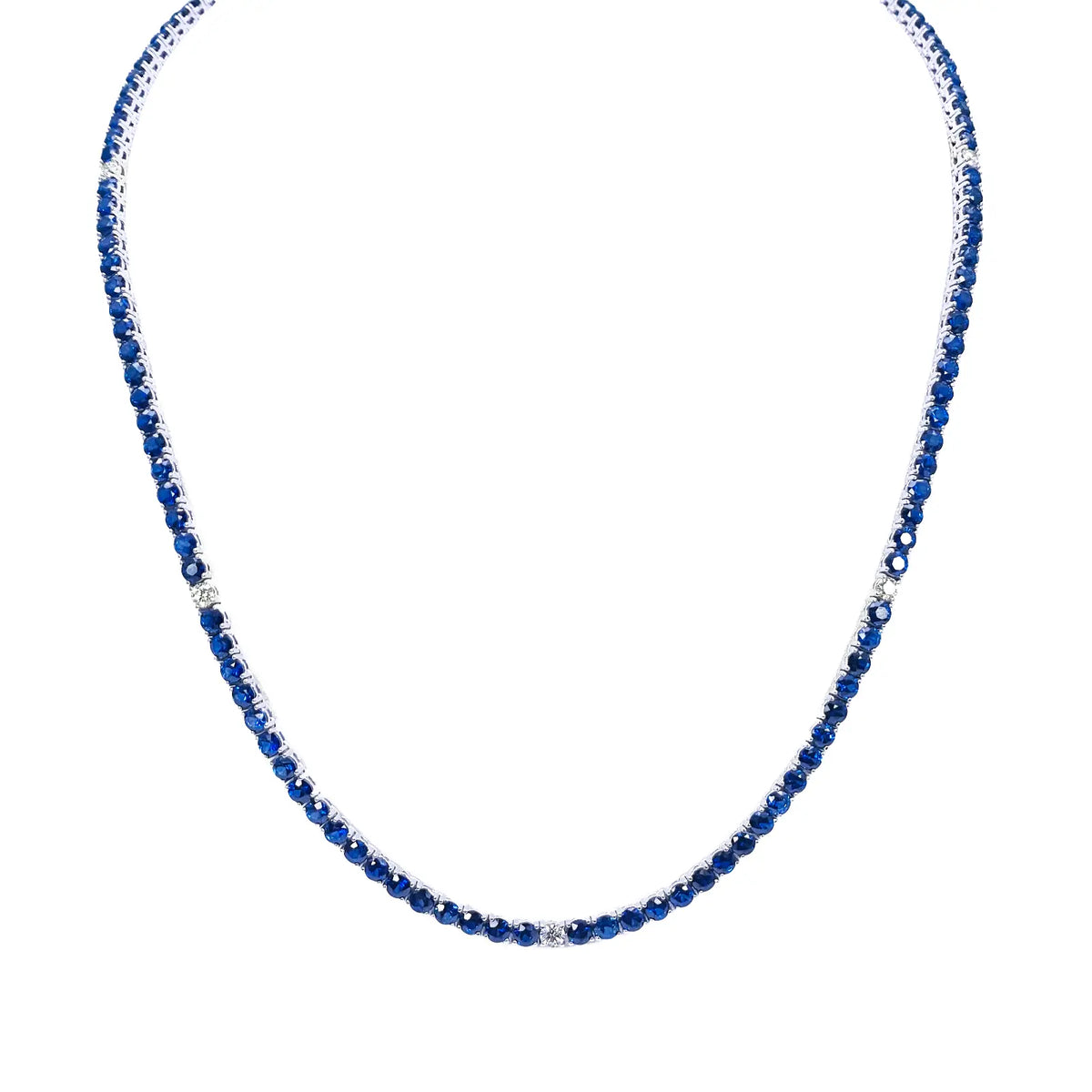 14ct White Gold Natural Sapphire & Diamond Tennis Necklace 21.2ct 18''inches 
