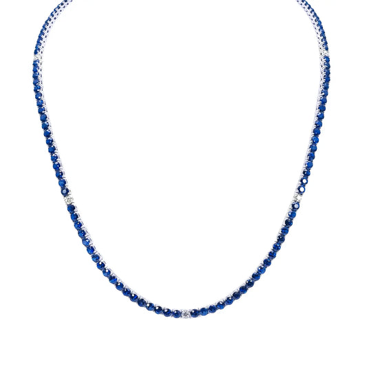 14ct White Gold Natural Sapphire & Diamond Tennis Necklace 21.2ct 18''inches 
