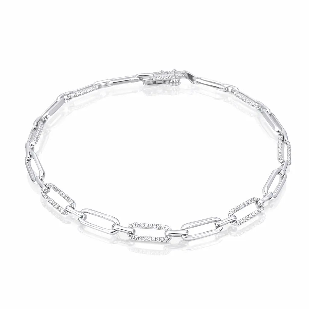 14ct White Gold Paper Clip Link Diamond Bracelet 0.20ct 7 Inches & 3.8mm Width  Diamond Bracelets