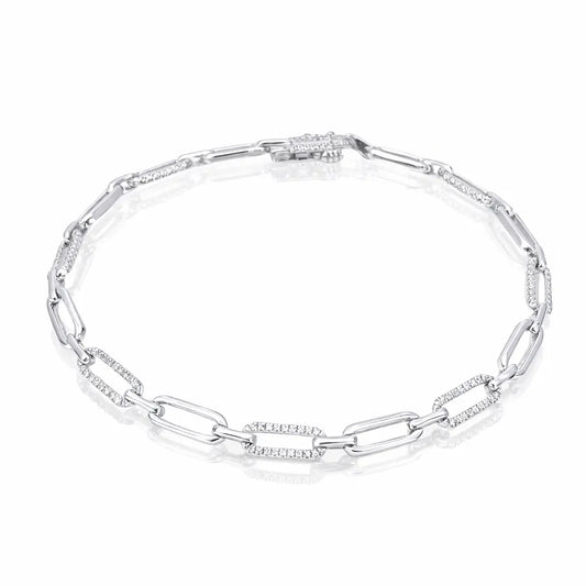 14ct White Gold Paper Clip Link Diamond Bracelet 0.20ct 7 Inches & 3.8mm Width  Diamond Bracelets