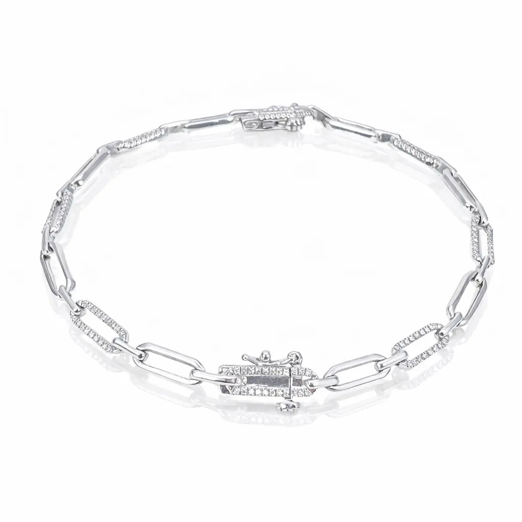 14ct White Gold Paper Clip Link Diamond Bracelet 0.20ct 7 Inches & 3.8mm Width  Diamond Bracelets