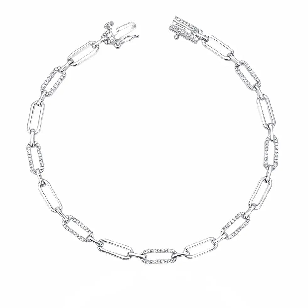 14ct White Gold Paper Clip Link Diamond Bracelet 0.20ct 7 Inches & 3.8mm Width  Diamond Bracelets