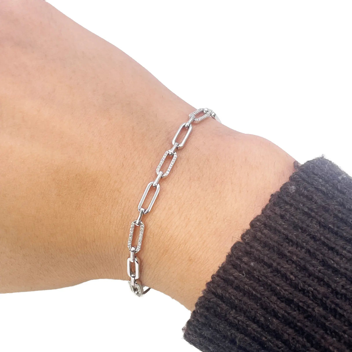 14ct White Gold Paper Clip Link Diamond Bracelet 0.20ct 7 Inches & 3.8mm Width  Diamond Bracelets