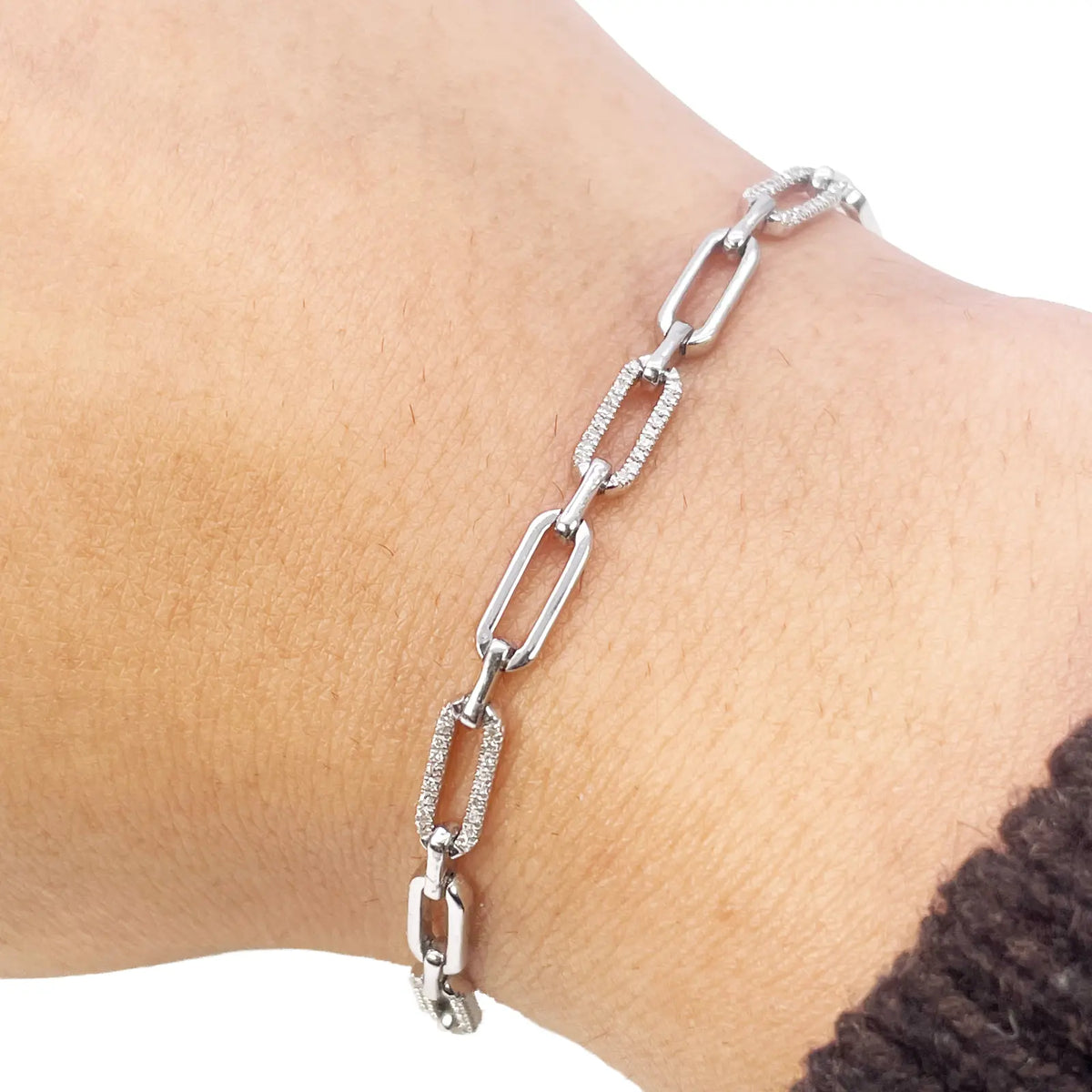 14ct White Gold Paper Clip Link Diamond Bracelet 0.20ct 7 Inches & 3.8mm Width  Diamond Bracelets