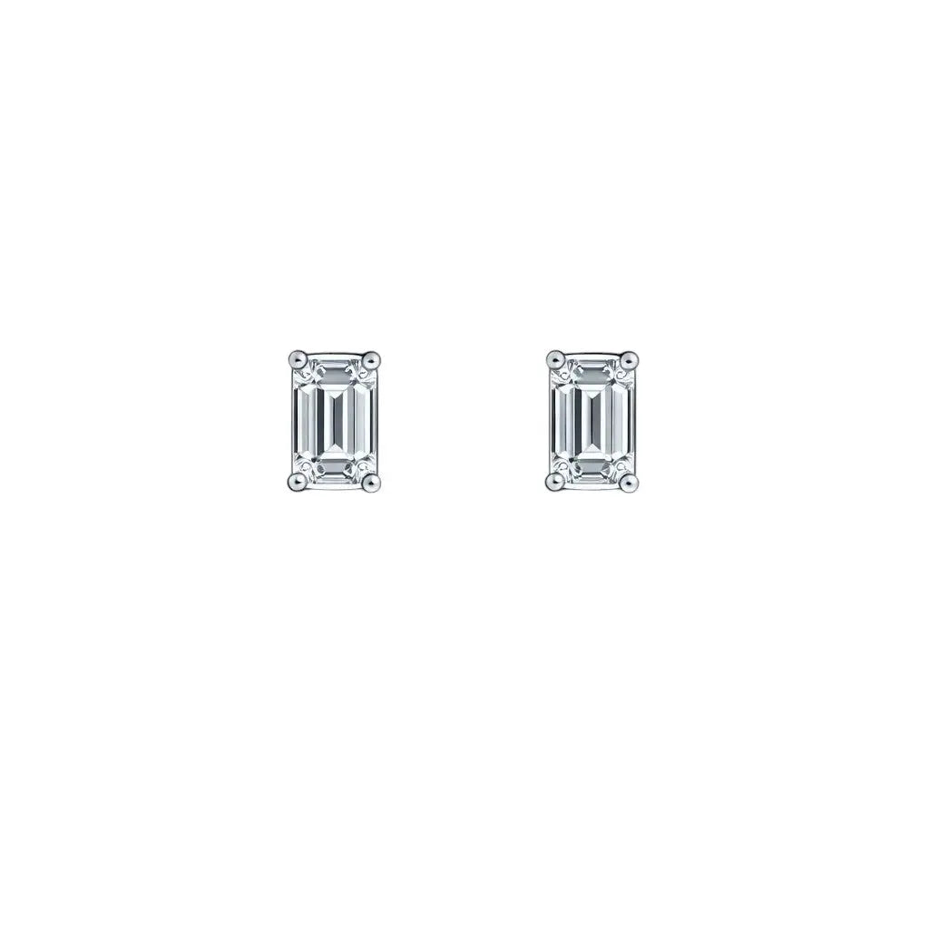 14ct White Gold Round & Baguette in Emerald Shaped Diamond Studs Earrings 0.17ct  Diamond earring