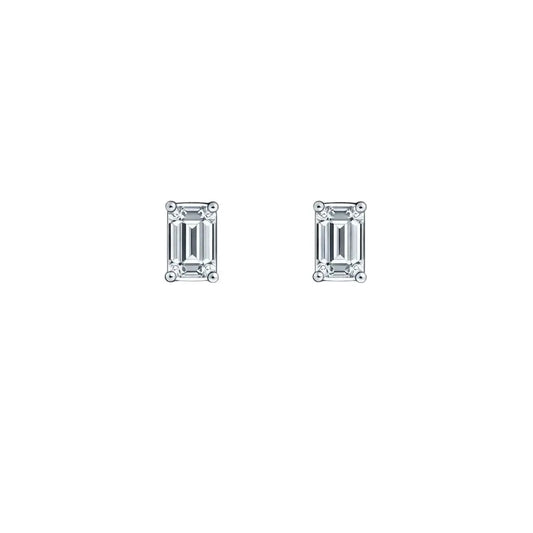 14ct White Gold Round & Baguette in Emerald Shaped Diamond Studs Earrings 0.17ct  Diamond earring