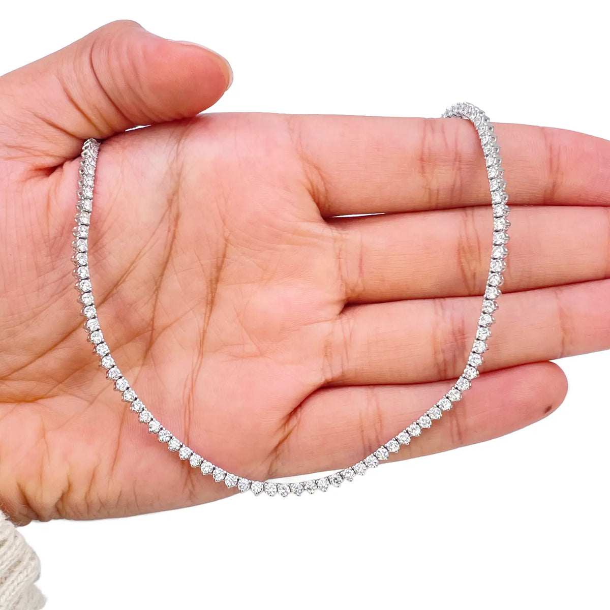 14ct White Gold Three Prong Natural  Diamond Tennis Necklace 5.96ct 17''inches 