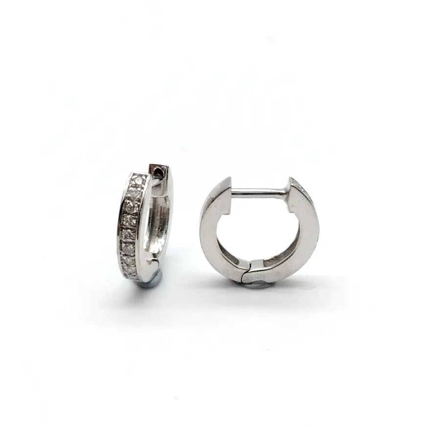 14ct White Gold & Diamond Pair of Mini Huggie Hoop Earrings 0.12ct  Diamond earring