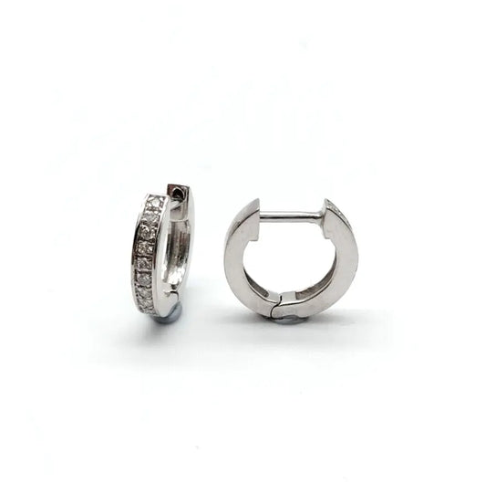 14ct White Gold & Diamond Pair of Mini Huggie Hoop Earrings 0.12ct  Diamond earring