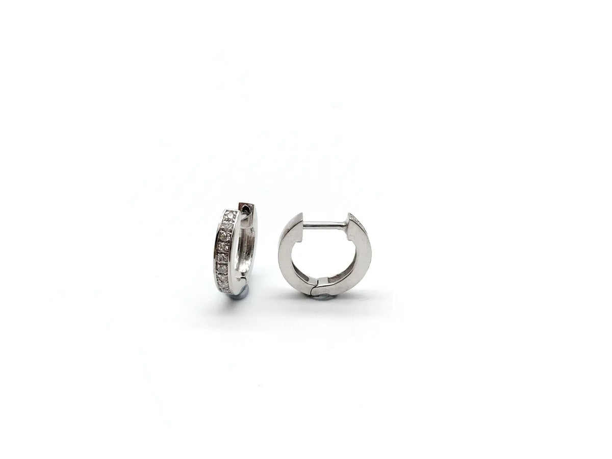 14ct White Gold & Diamond Pair of Mini Huggie Hoop Earrings 0.12ct  Diamond earring
