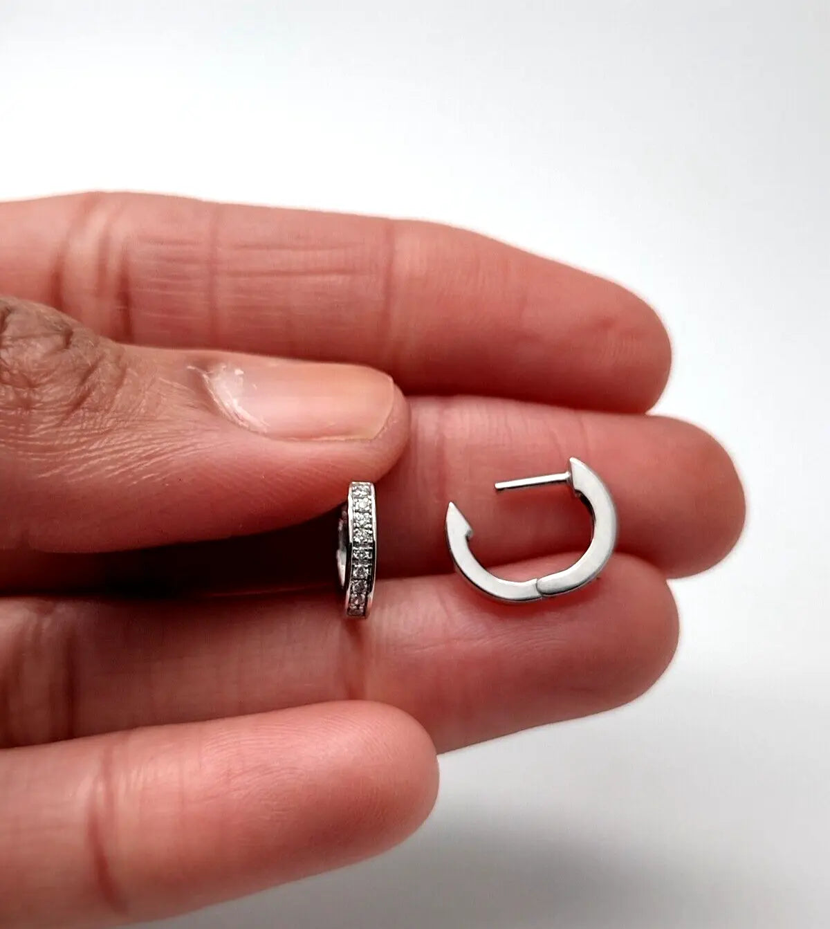 14ct White Gold & Diamond Pair of Mini Huggie Hoop Earrings 0.12ct  Diamond earring