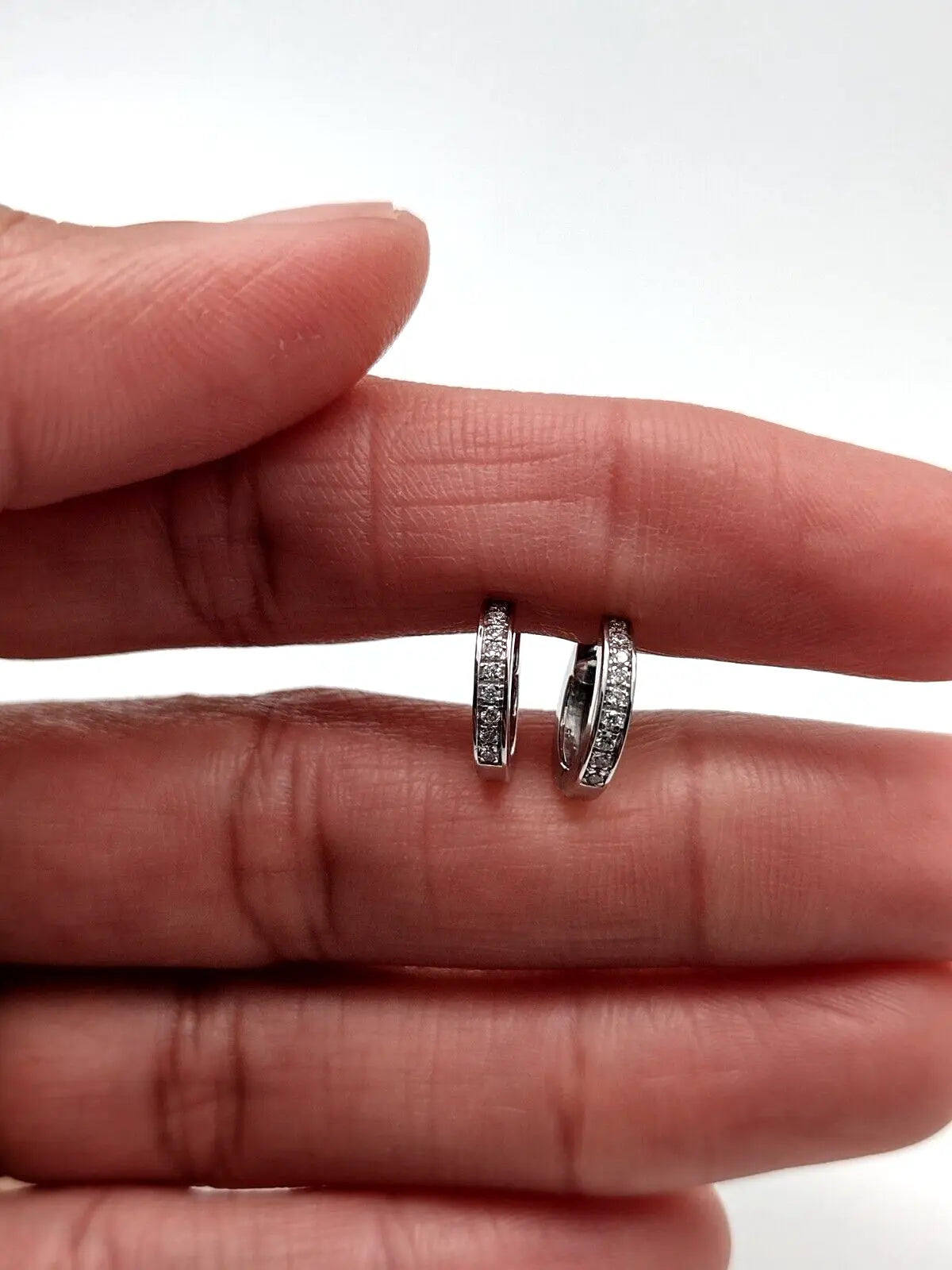 14ct White Gold & Diamond Pair of Mini Huggie Hoop Earrings 0.12ct  Diamond earring