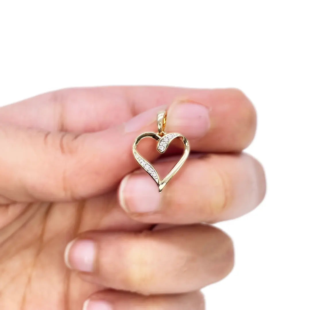 14ct Yellow Gold Diamond Open Heart Pendant 0.03ct & 16 inch Chain Necklace 
