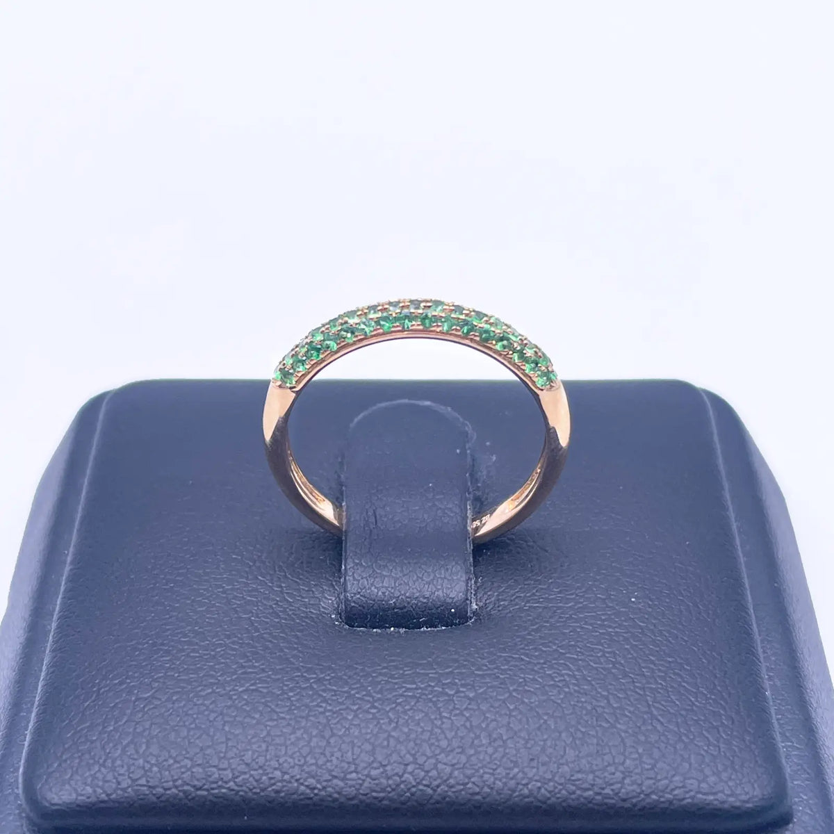 14ct Yellow Gold Green Tsavorite 3 Row Dome Shaped Pave Set Ring 0.38ct 